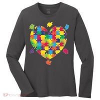 Cute Autism Awareness Rainbow Puzzle Pieces Heart Women's Long Sleeve Shirt thumb 0
