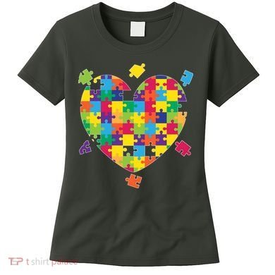 Cute Autism Awareness Rainbow Puzzle Pieces Heart Women's T-Shirt