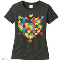 Cute Autism Awareness Rainbow Puzzle Pieces Heart Women's T-Shirt thumb 0