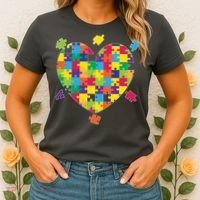 Cute Autism Awareness Rainbow Puzzle Pieces Heart Women's T-Shirt thumb 2
