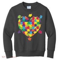 Cute Autism Awareness Rainbow Puzzle Pieces Heart Kids Sweatshirt thumb 0