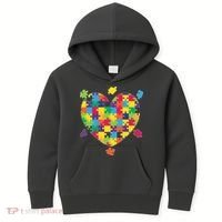 Cute Autism Awareness Rainbow Puzzle Pieces Heart Kids Hoodie thumb 0