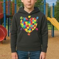 Cute Autism Awareness Rainbow Puzzle Pieces Heart Kids Hoodie thumb 2