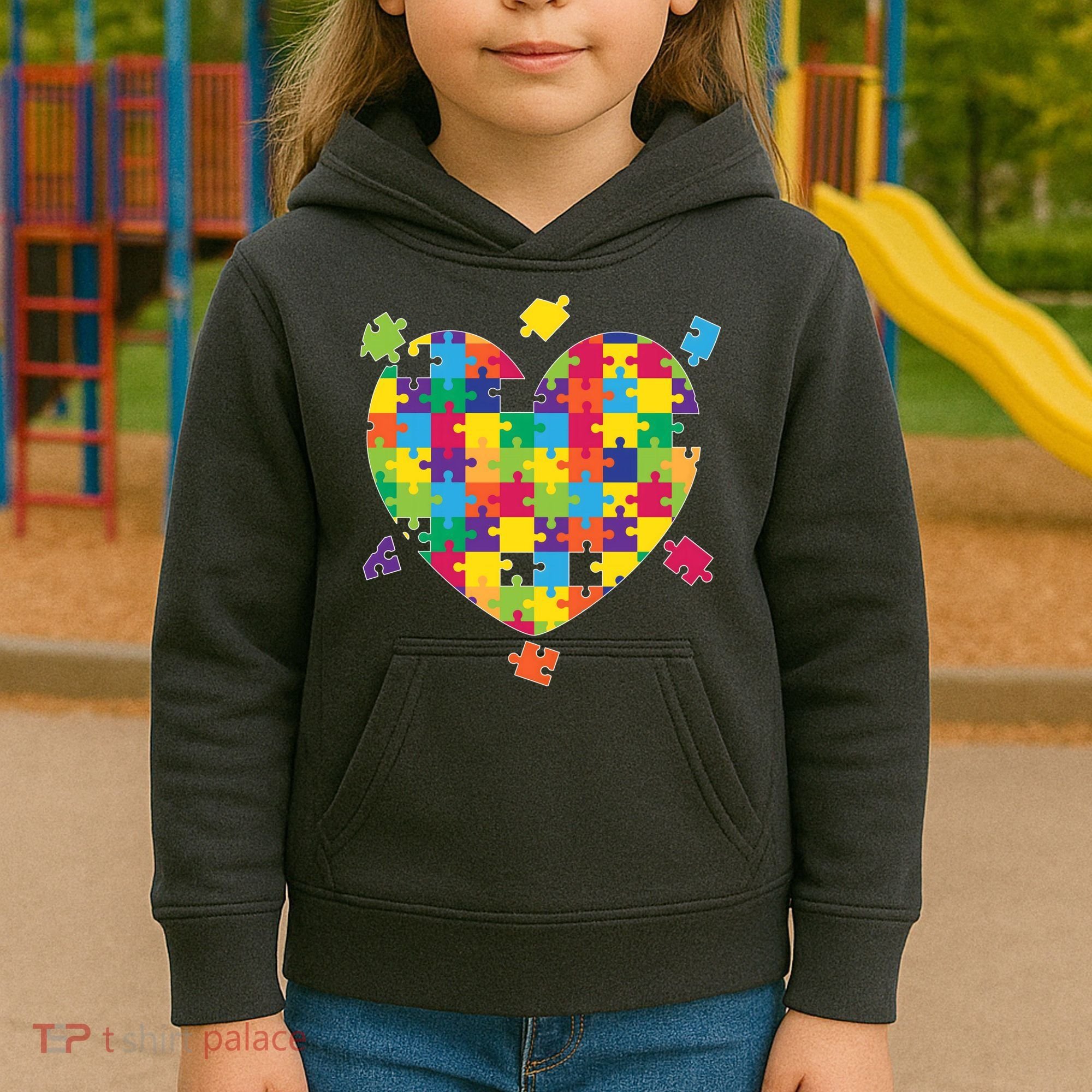 Cute Autism Awareness Rainbow Puzzle Pieces Heart Kids Hoodie