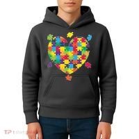 Cute Autism Awareness Rainbow Puzzle Pieces Heart Kids Hoodie thumb 4