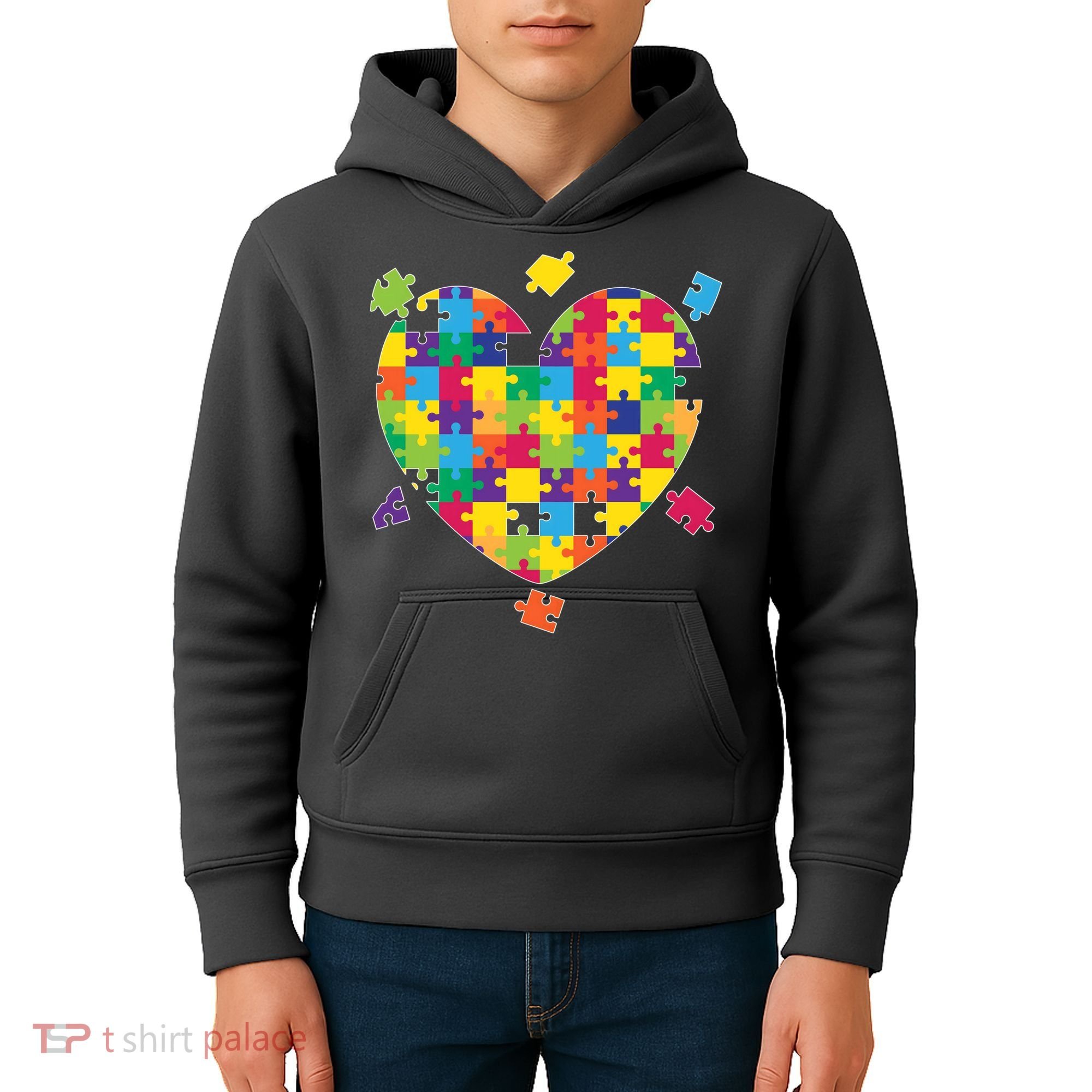 Cute Autism Awareness Rainbow Puzzle Pieces Heart Kids Hoodie