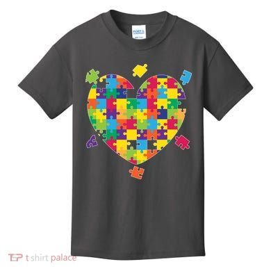 Cute Autism Awareness Rainbow Puzzle Pieces Heart Kids T-Shirt
