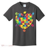 Cute Autism Awareness Rainbow Puzzle Pieces Heart Kids T-Shirt thumb 0