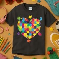 Cute Autism Awareness Rainbow Puzzle Pieces Heart Kids T-Shirt thumb 3