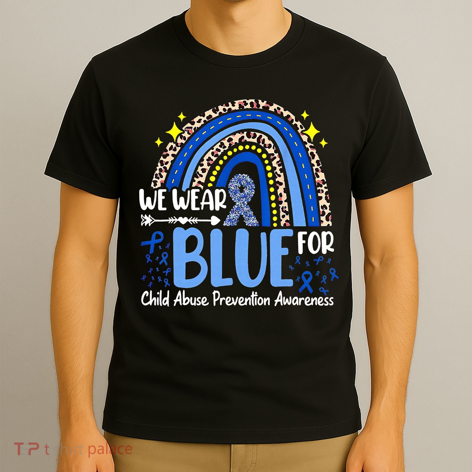 Child Abuse Awareness Blue Ribbon Trex Dinosaur T-Shirt