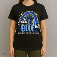 Child Abuse Awareness Blue Ribbon Trex Dinosaur T-Shirt thumb 4