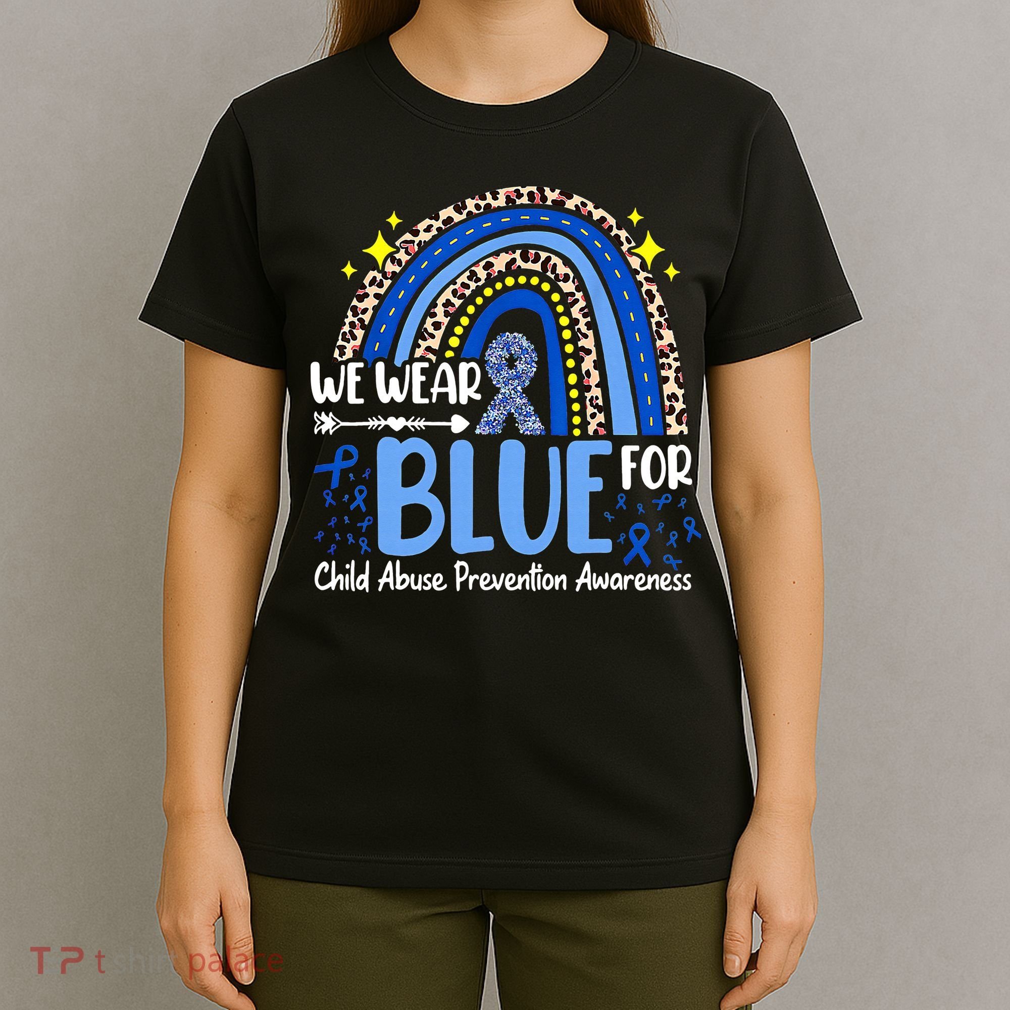 Child Abuse Awareness Blue Ribbon Trex Dinosaur T-Shirt