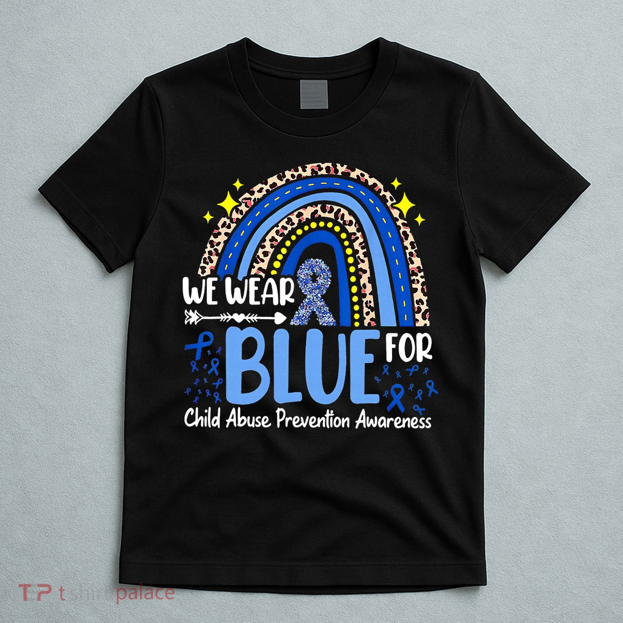 Child Abuse Awareness Blue Ribbon Trex Dinosaur T-Shirt