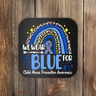 Child Abuse Awareness Blue Ribbon Trex Dinosaur Coaster