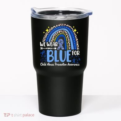 Child Abuse Awareness Blue Ribbon Trex Dinosaur Tumbler