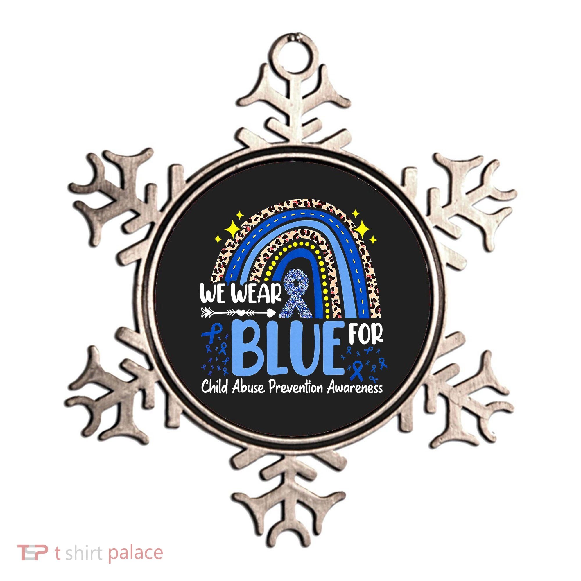 Child Abuse Awareness Blue Ribbon Trex Dinosaur Ornament