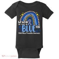 Child Abuse Awareness Blue Ribbon Trex Dinosaur Baby Bodysuit thumb 0