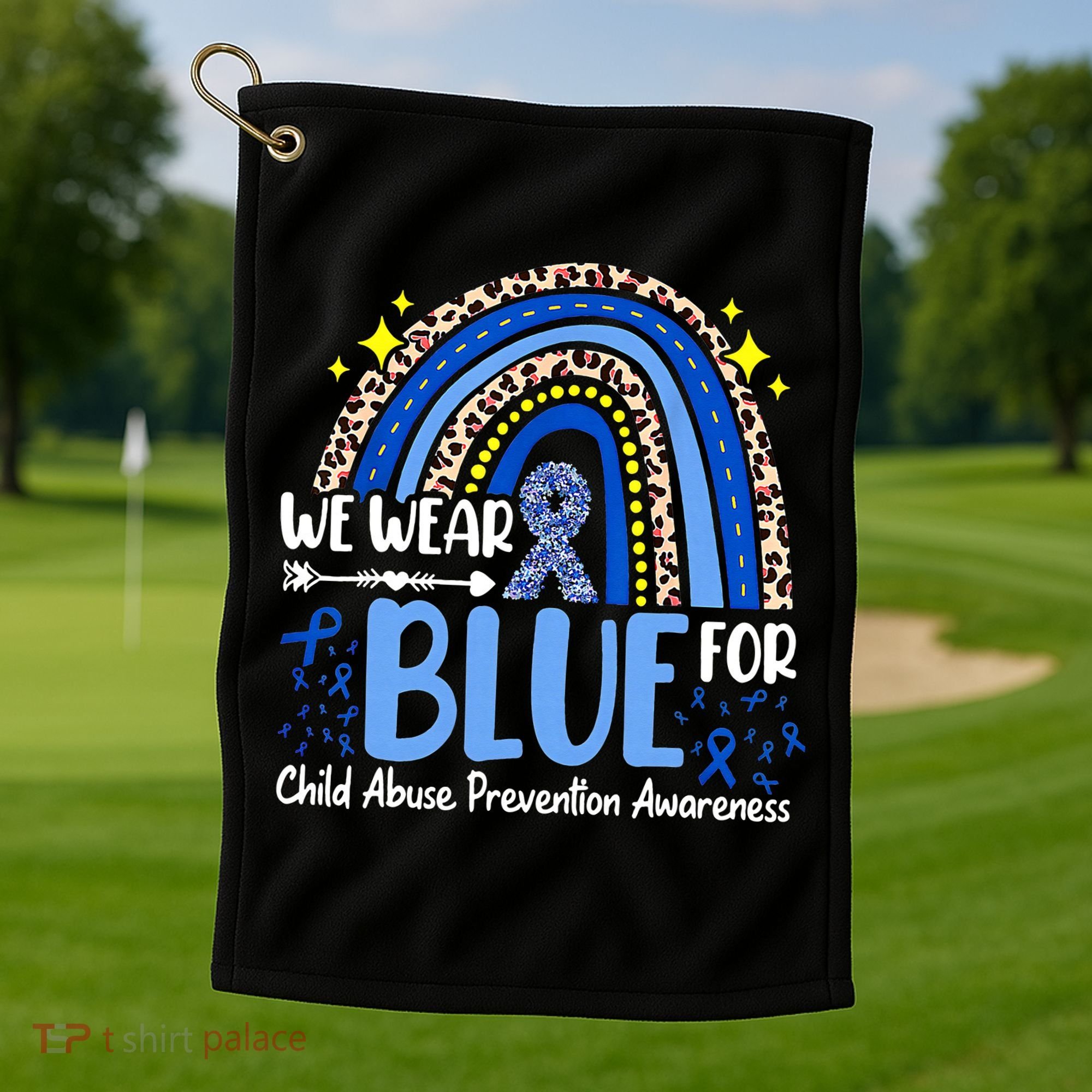 Child Abuse Awareness Blue Ribbon Trex Dinosaur Golf Towel