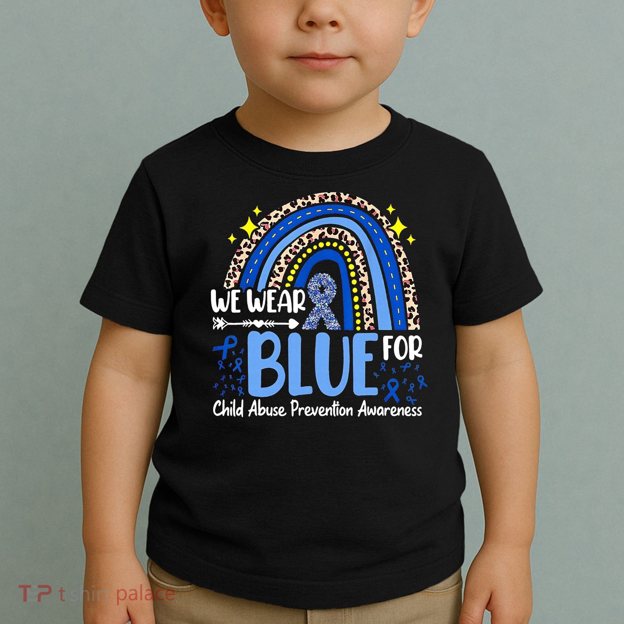 Child Abuse Awareness Blue Ribbon Trex Dinosaur Toddler T-Shirt