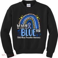 Child Abuse Awareness Blue Ribbon Trex Dinosaur Kids Sweatshirt thumb 0