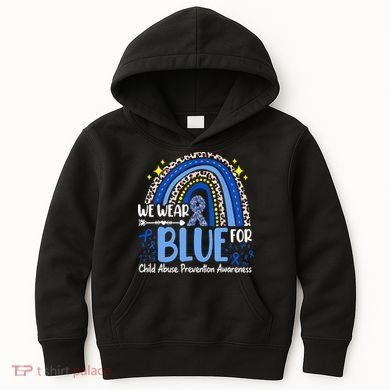 Child Abuse Awareness Blue Ribbon Trex Dinosaur Kids Hoodie