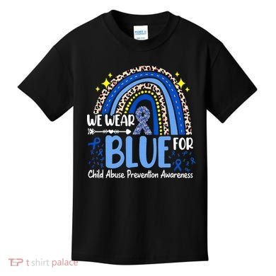 Child Abuse Awareness Blue Ribbon Trex Dinosaur Kids T-Shirt