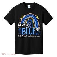 Child Abuse Awareness Blue Ribbon Trex Dinosaur Kids T-Shirt thumb 0