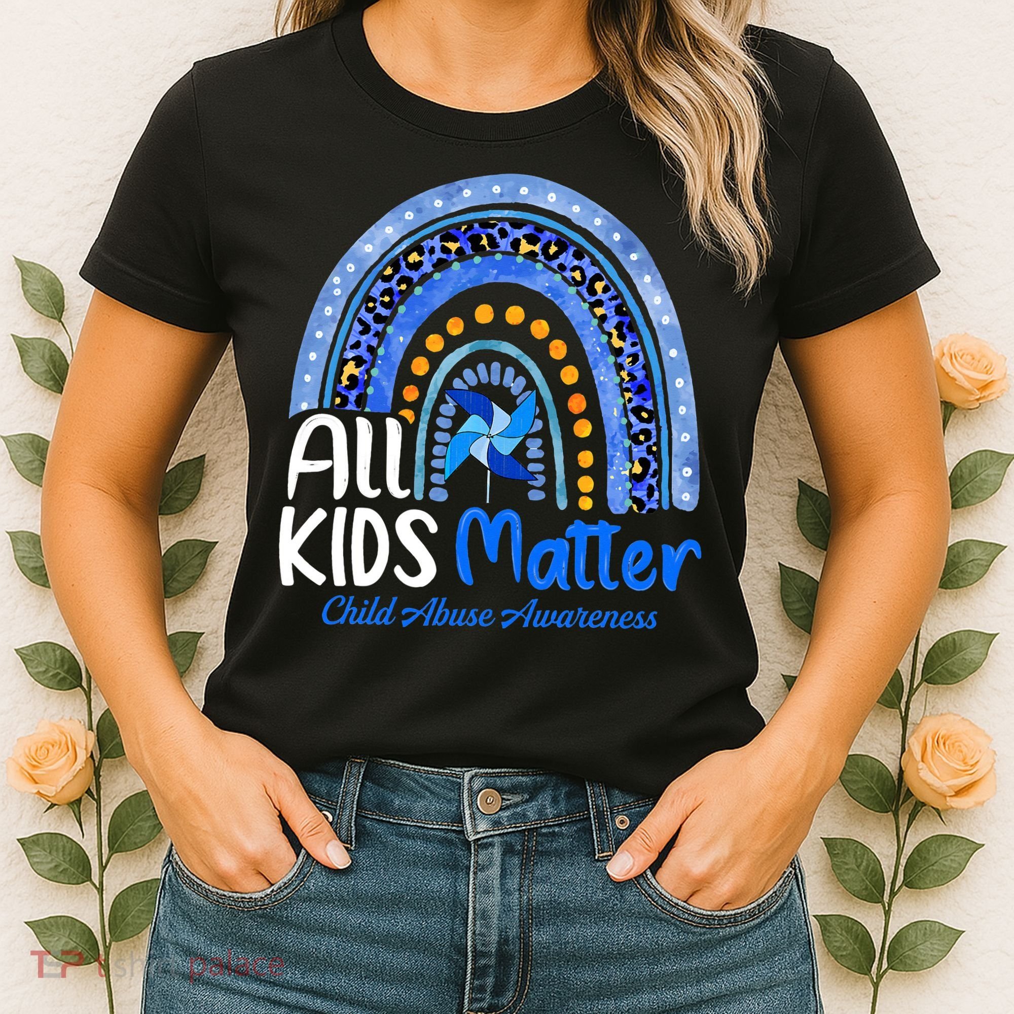 Child Abuse Awareness Messy Bun Child Abuse Prevention Month Women's T-Shirt