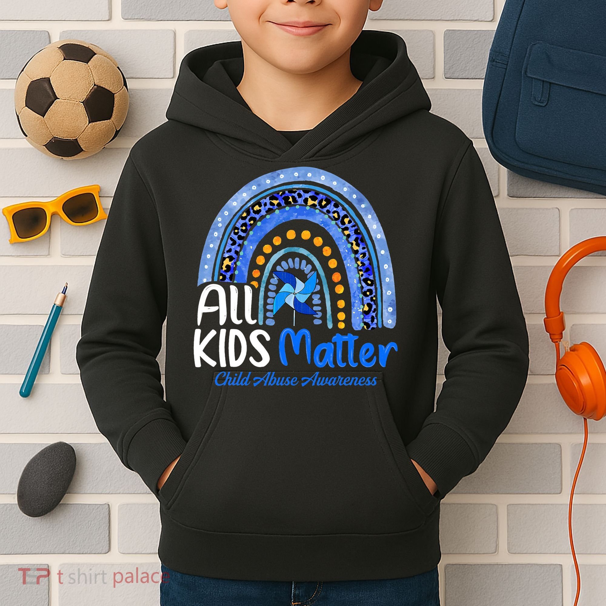 Child Abuse Awareness Messy Bun Child Abuse Prevention Month Kids Hoodie