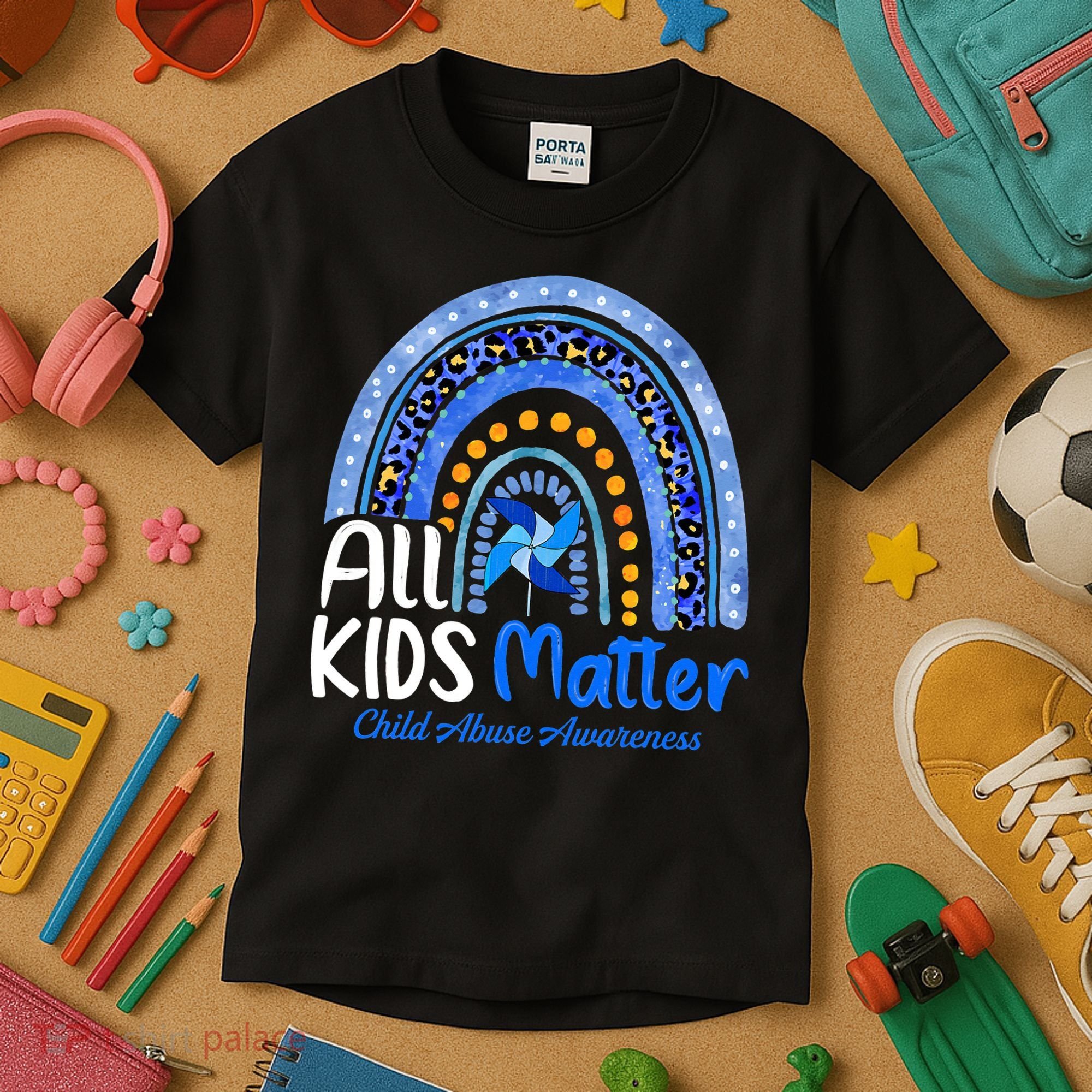 Child Abuse Awareness Messy Bun Child Abuse Prevention Month Kids T-Shirt