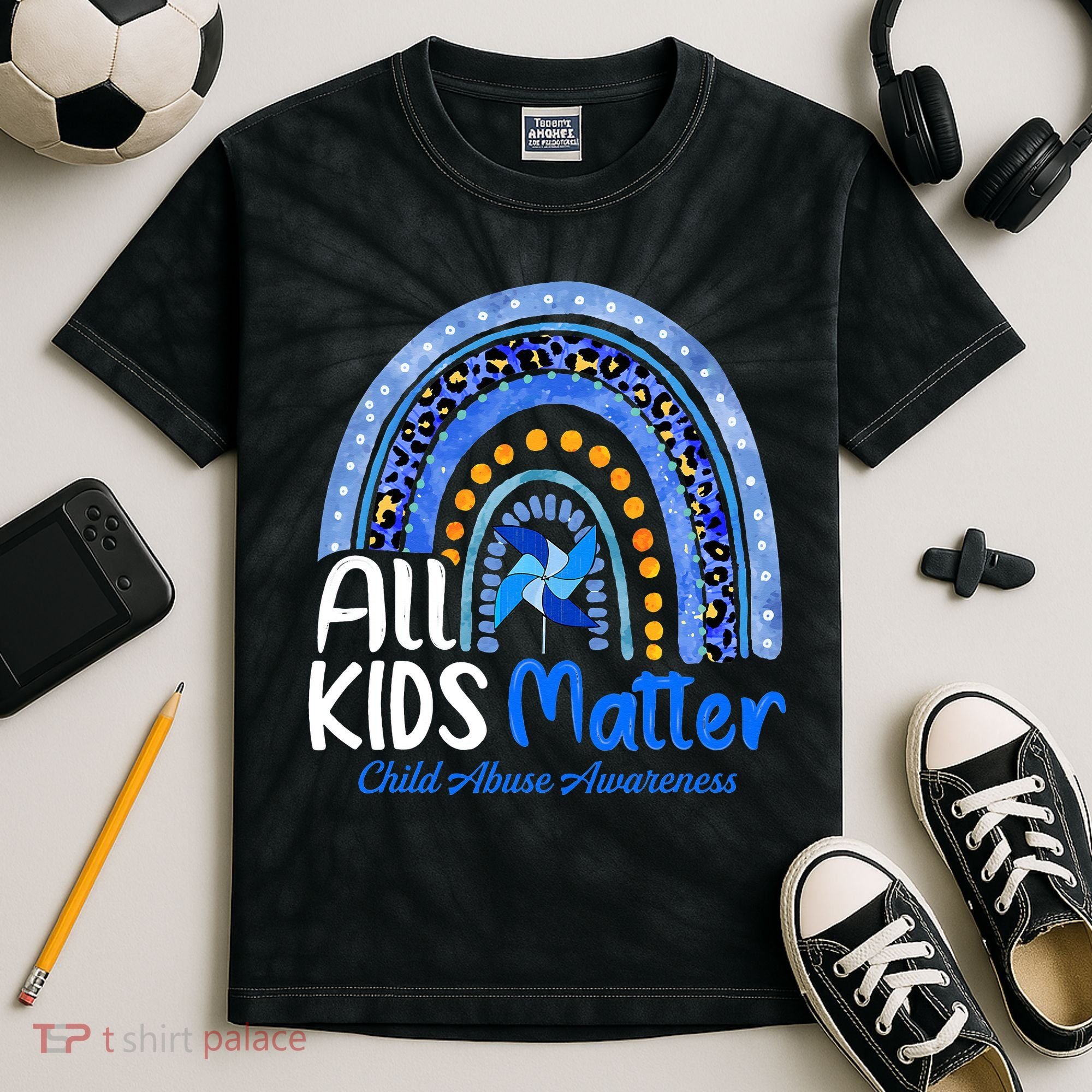 Child Abuse Awareness Messy Bun Child Abuse Prevention Month Kids Tie-Dye T-Shirt