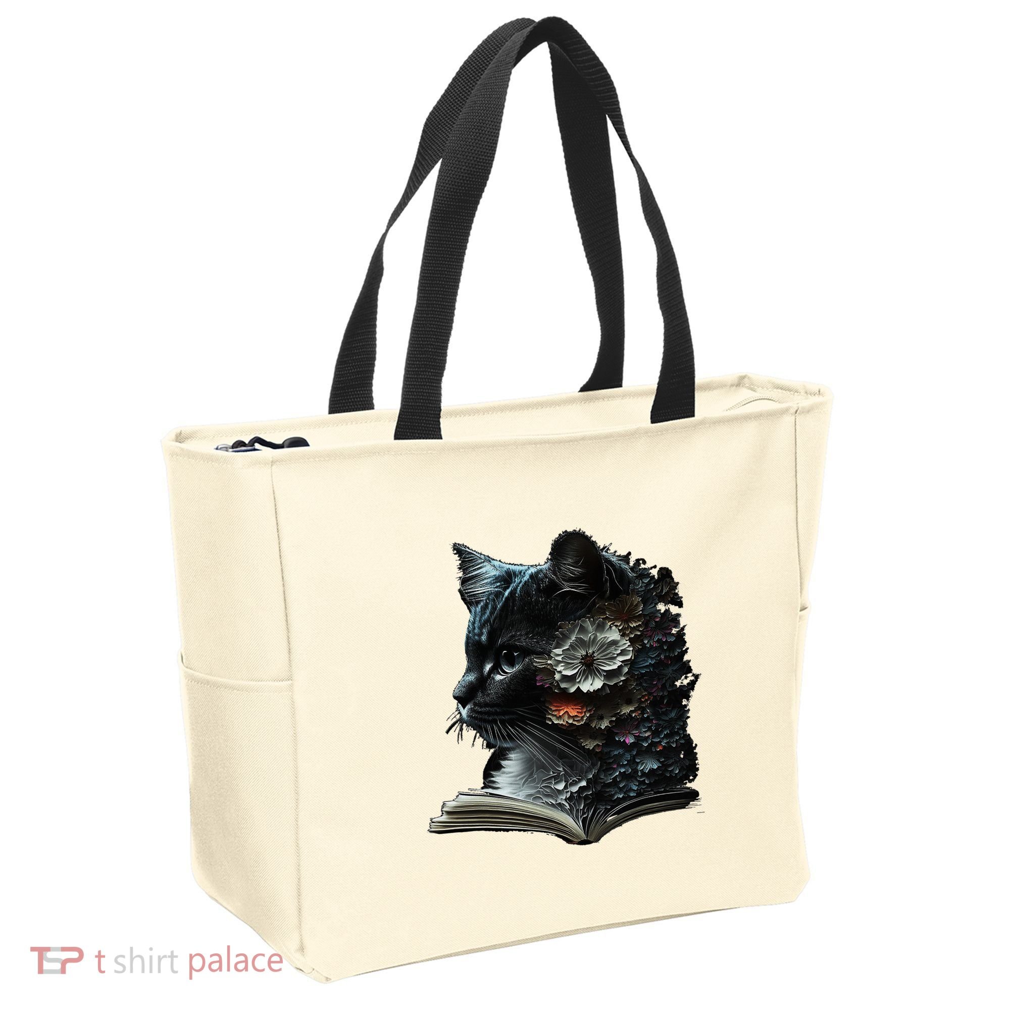 Cat Art Book Cat Motif Flowers Cat Tote Bag