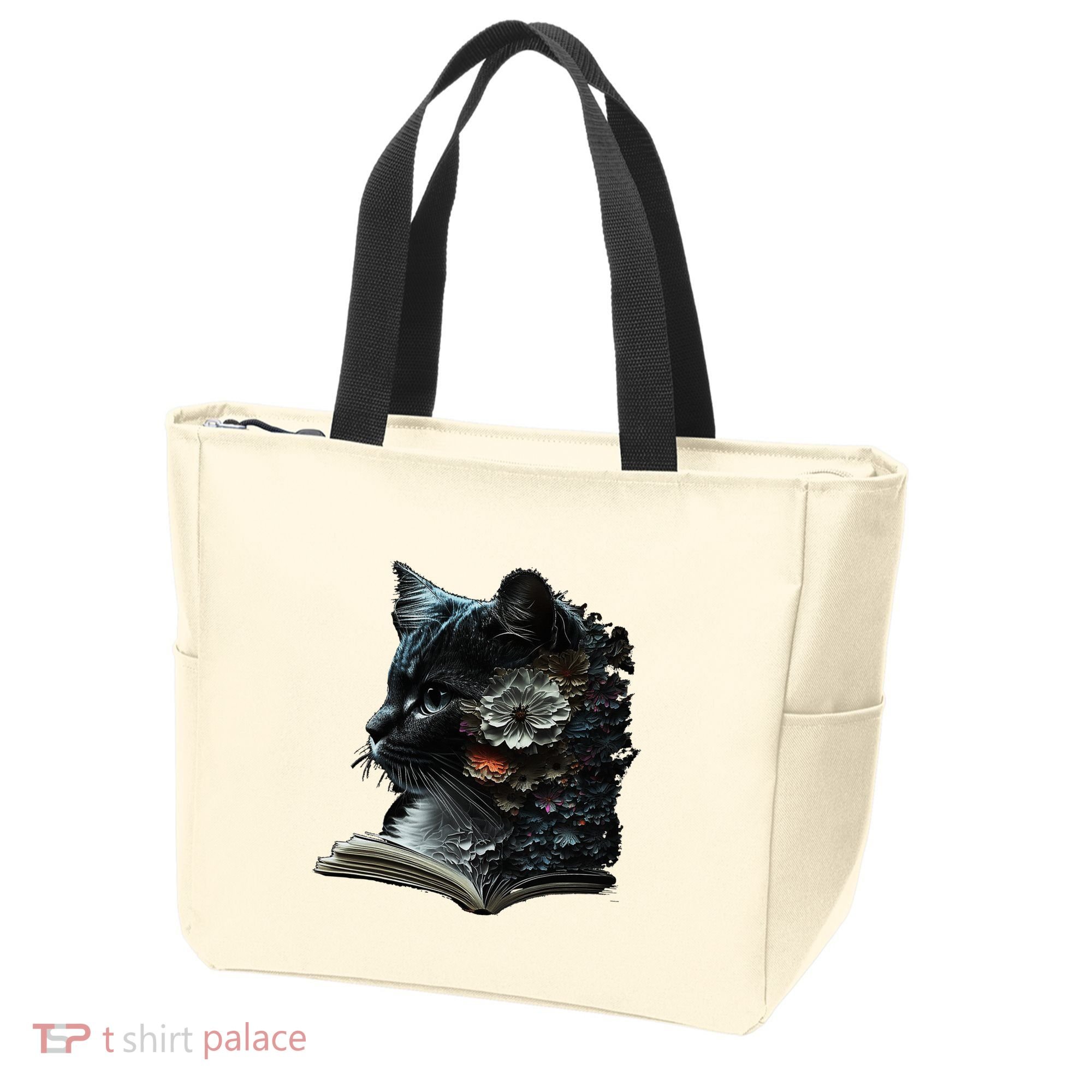 Cat Art Book Cat Motif Flowers Cat Tote Bag