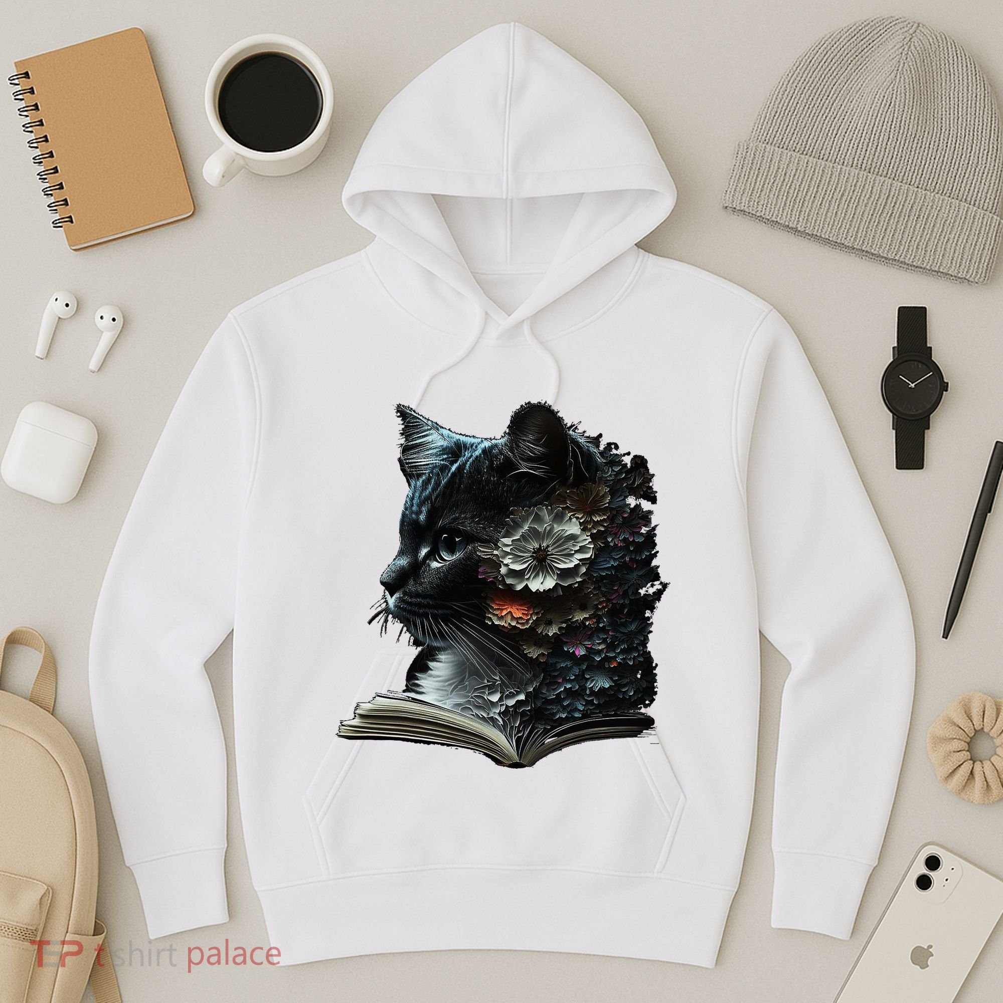 Cat Art Book Cat Motif Flowers Cat Hoodie