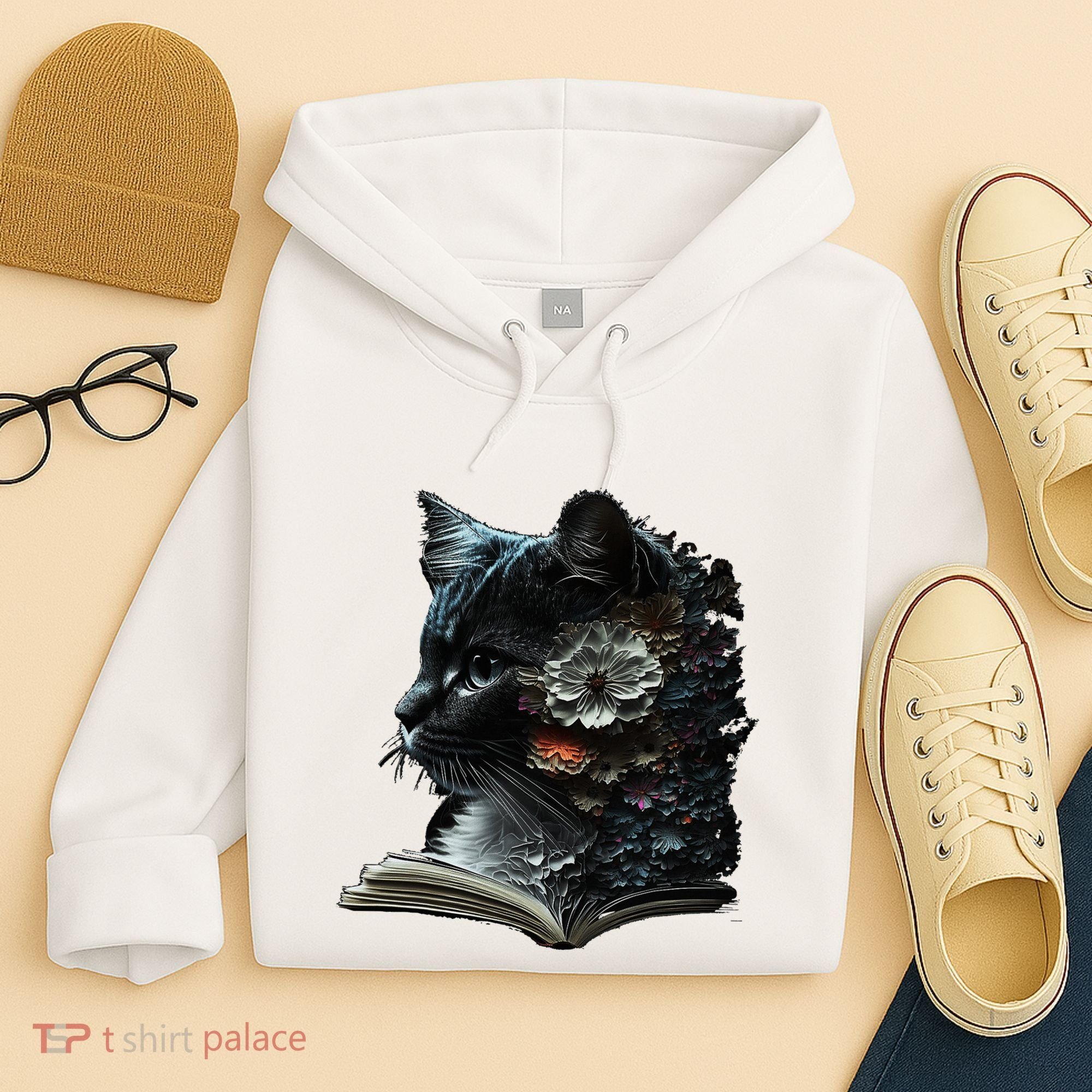 Cat Art Book Cat Motif Flowers Cat Hoodie