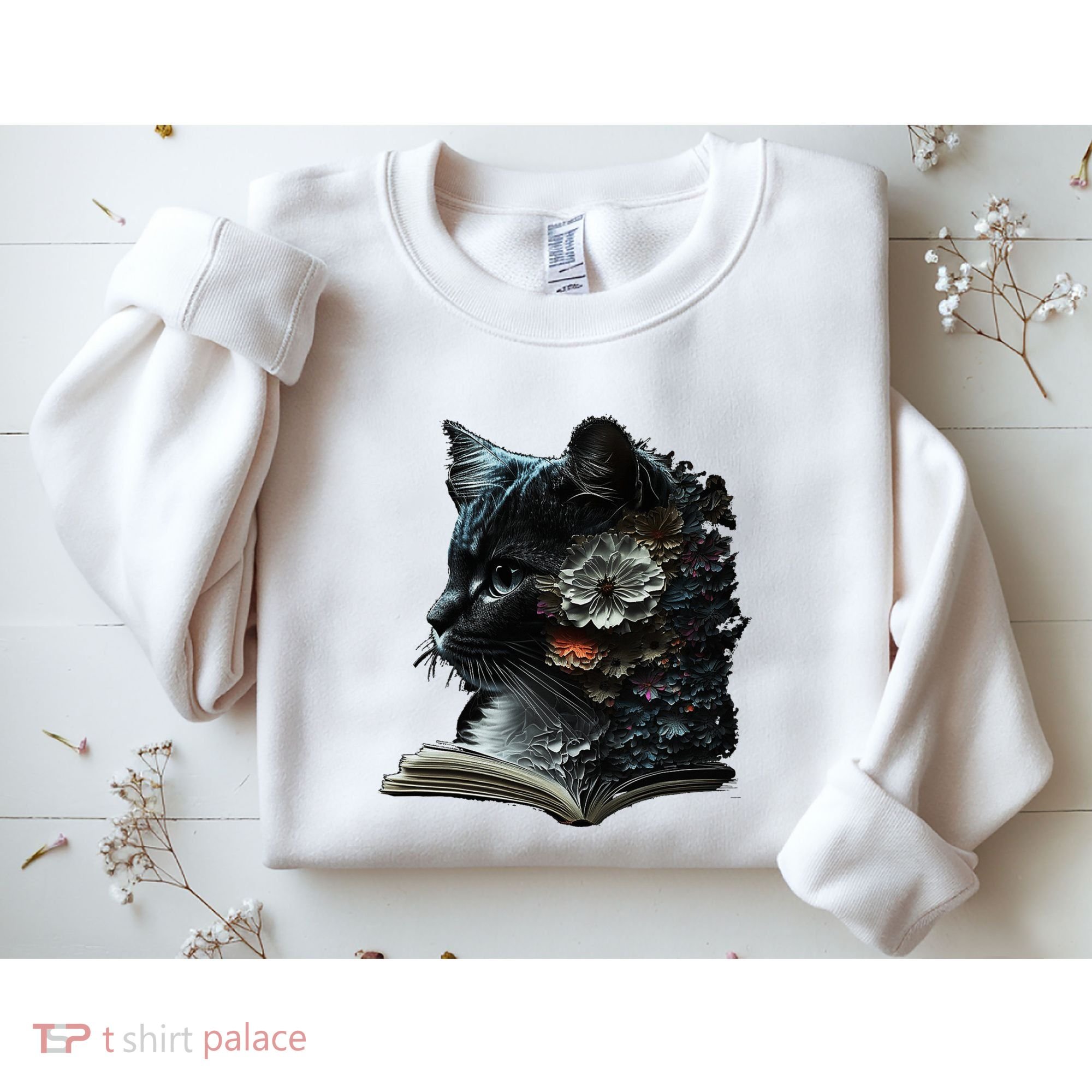 Cat Art Book Cat Motif Flowers Cat Sweatshirt