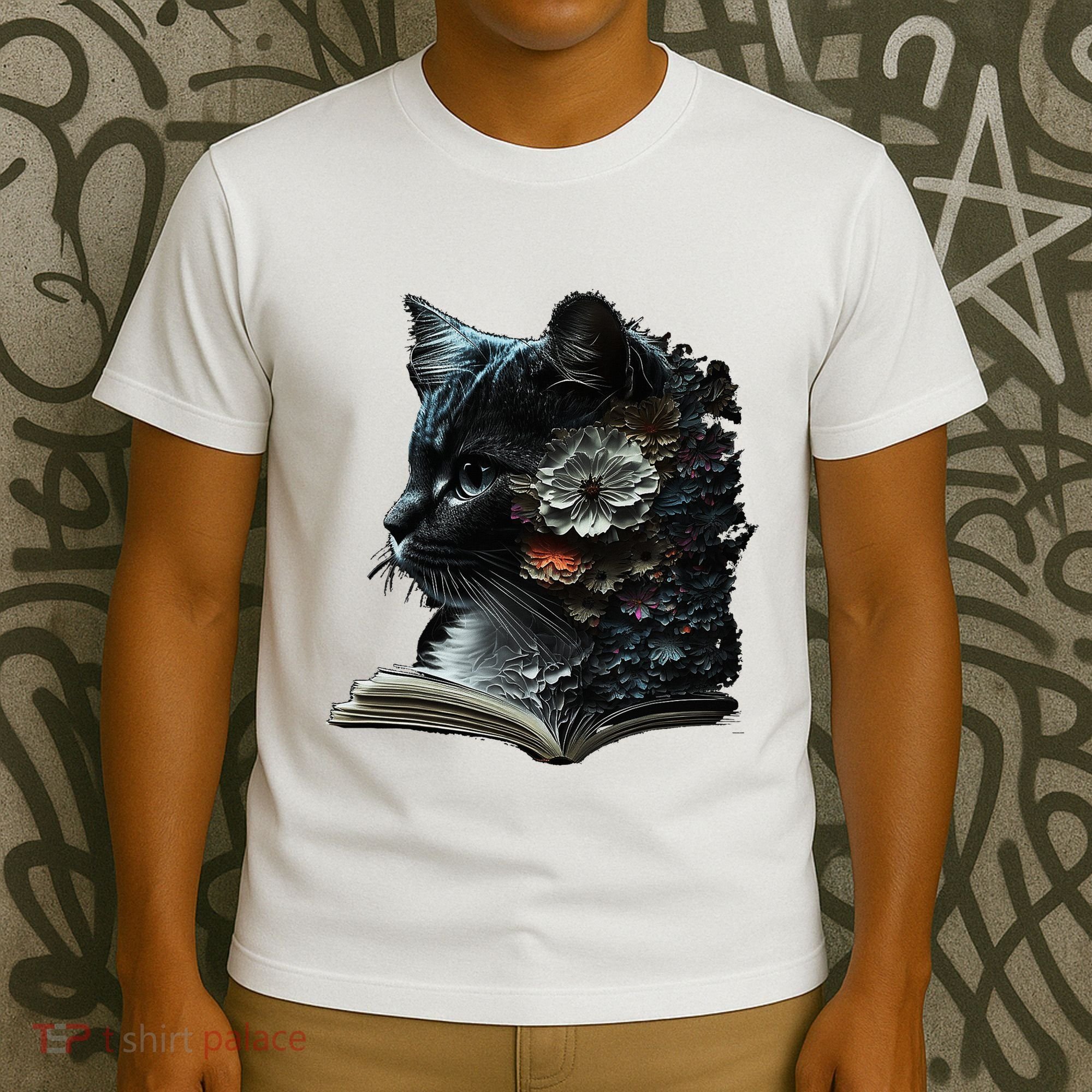 Cat Art Book Cat Motif Flowers Cat T-Shirt