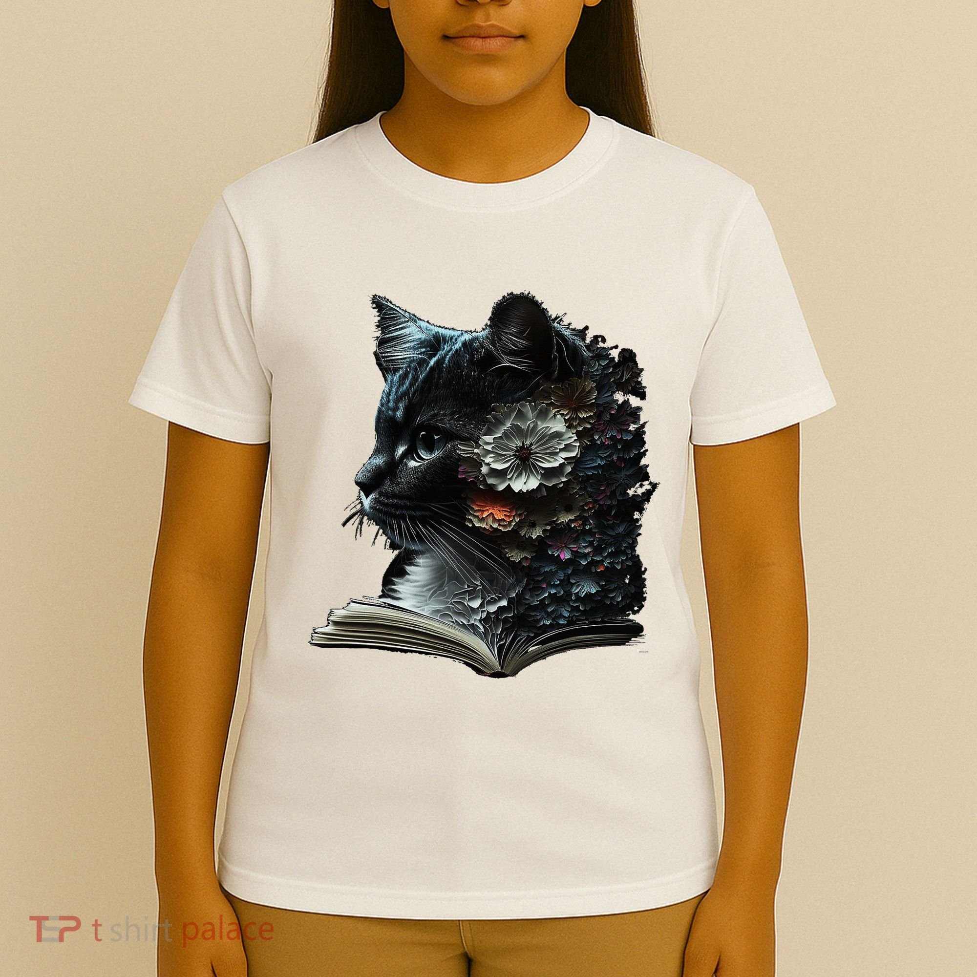 Cat Art Book Cat Motif Flowers Cat T-Shirt