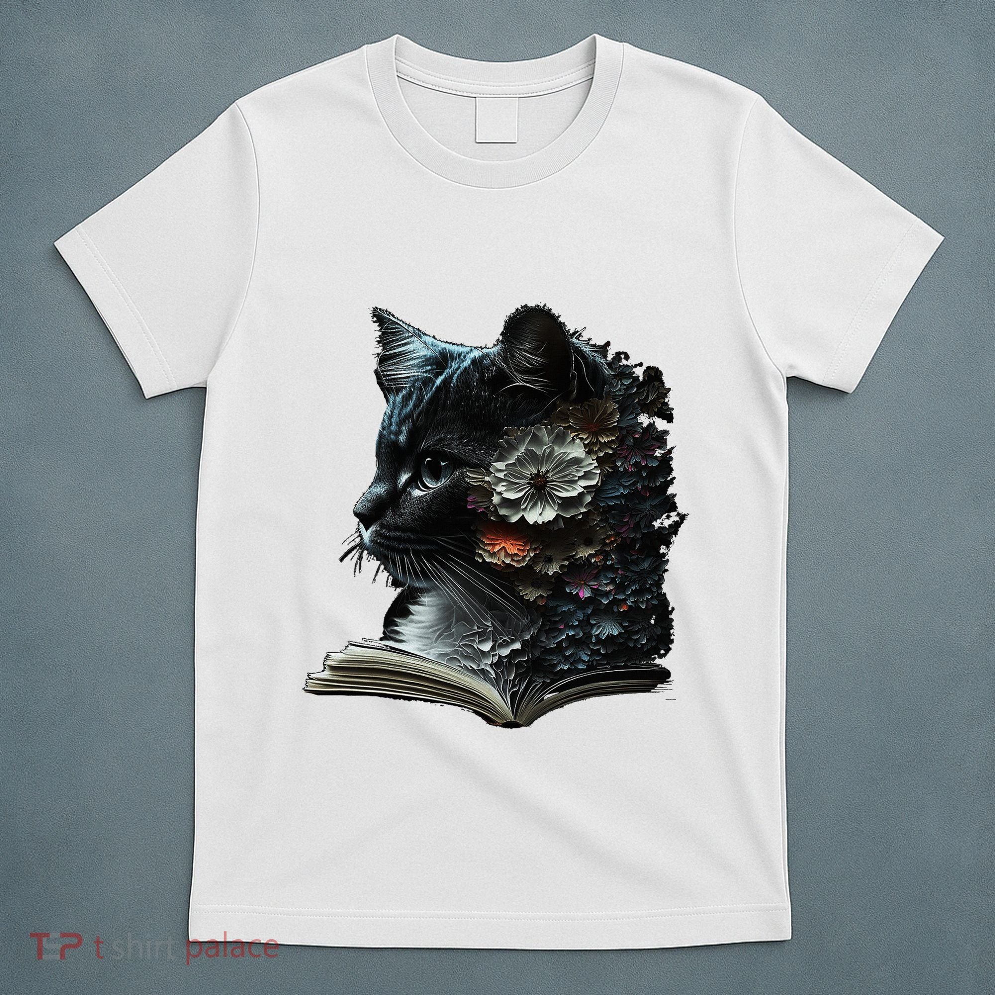 Cat Art Book Cat Motif Flowers Cat T-Shirt