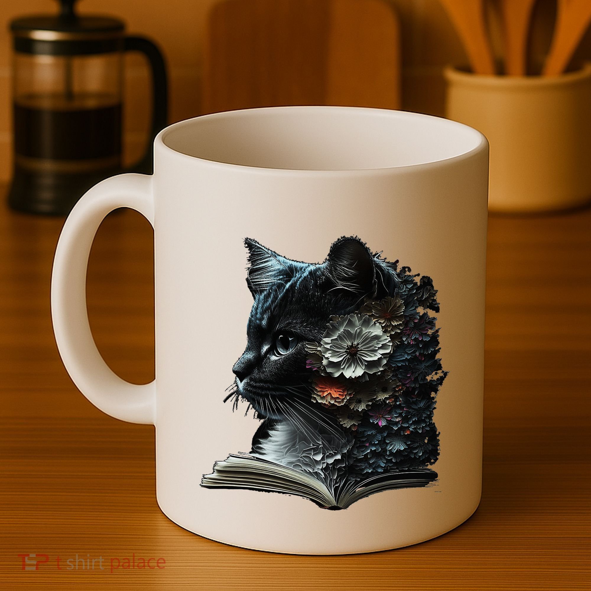 Cat Art Book Cat Motif Flowers Cat Coffee Mug