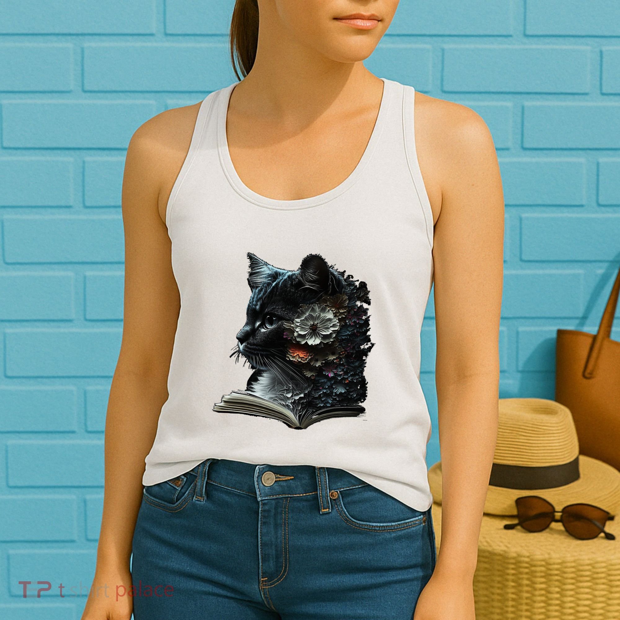 Cat Art Book Cat Motif Flowers Cat Women's Tank Top