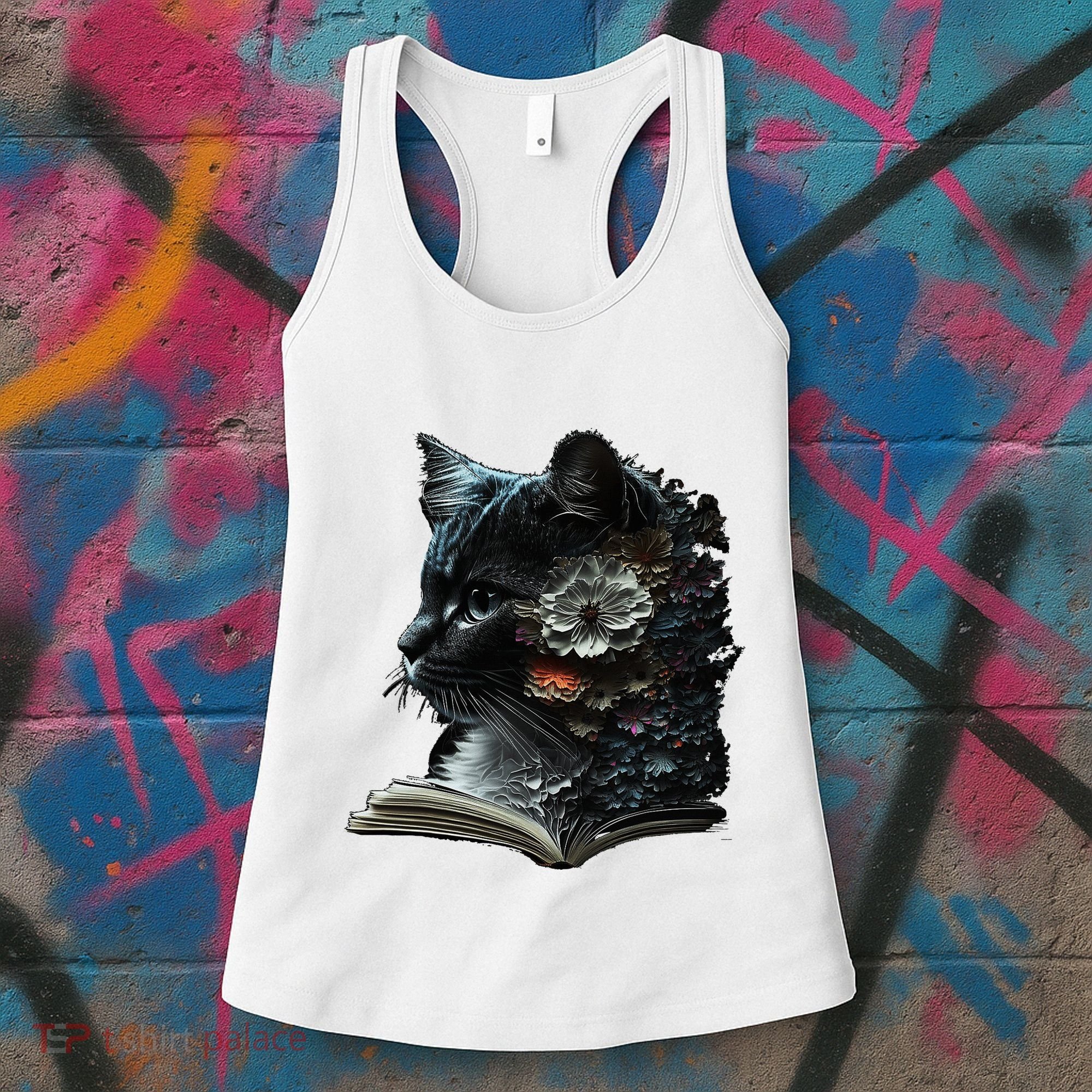 Cat Art Book Cat Motif Flowers Cat Women's Tank Top