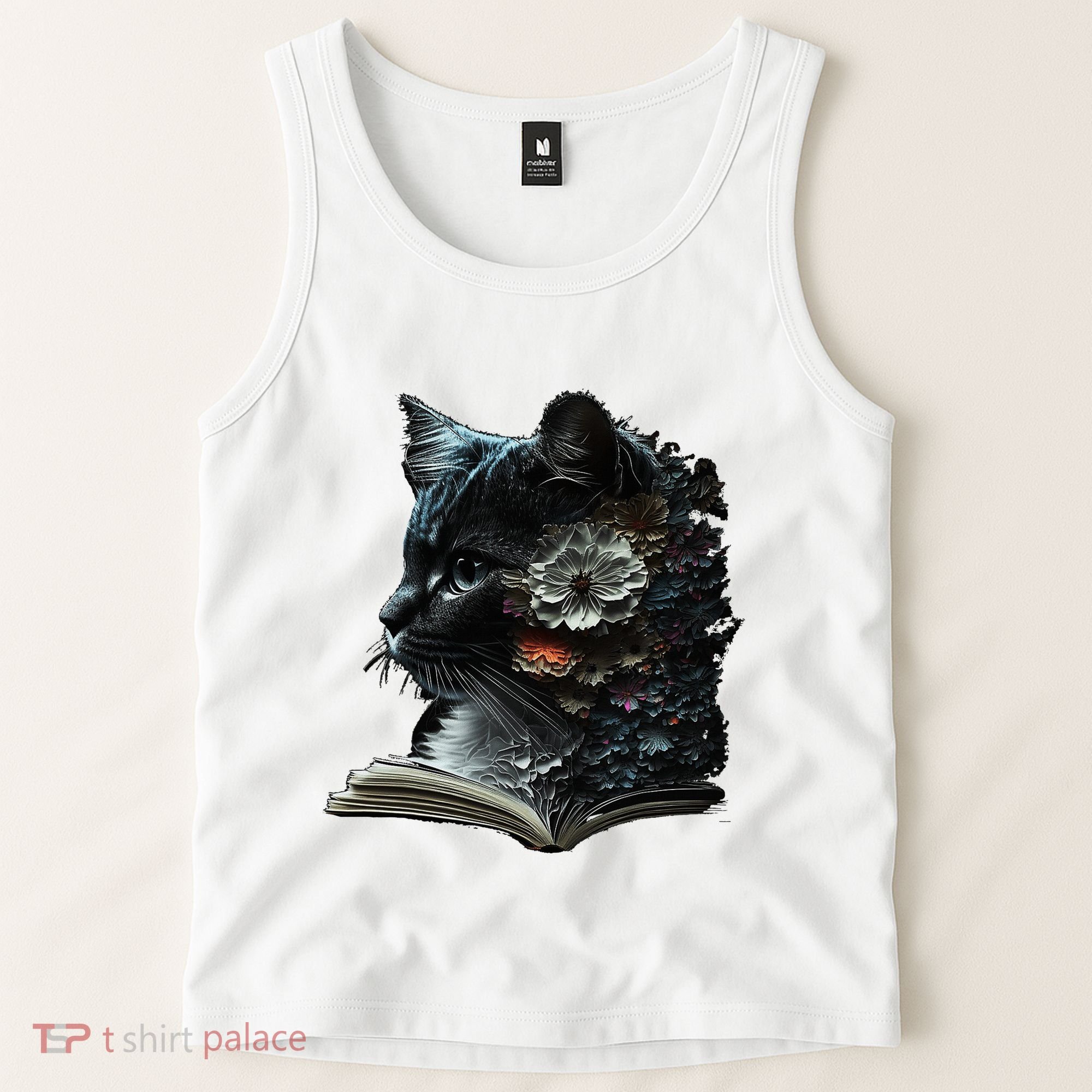 Cat Art Book Cat Motif Flowers Cat Tank Top