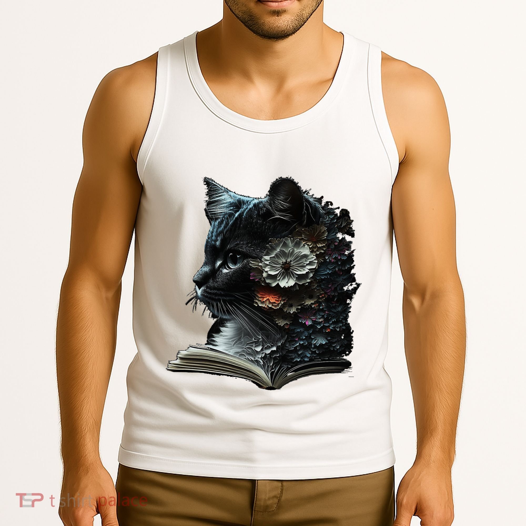 Cat Art Book Cat Motif Flowers Cat Tank Top