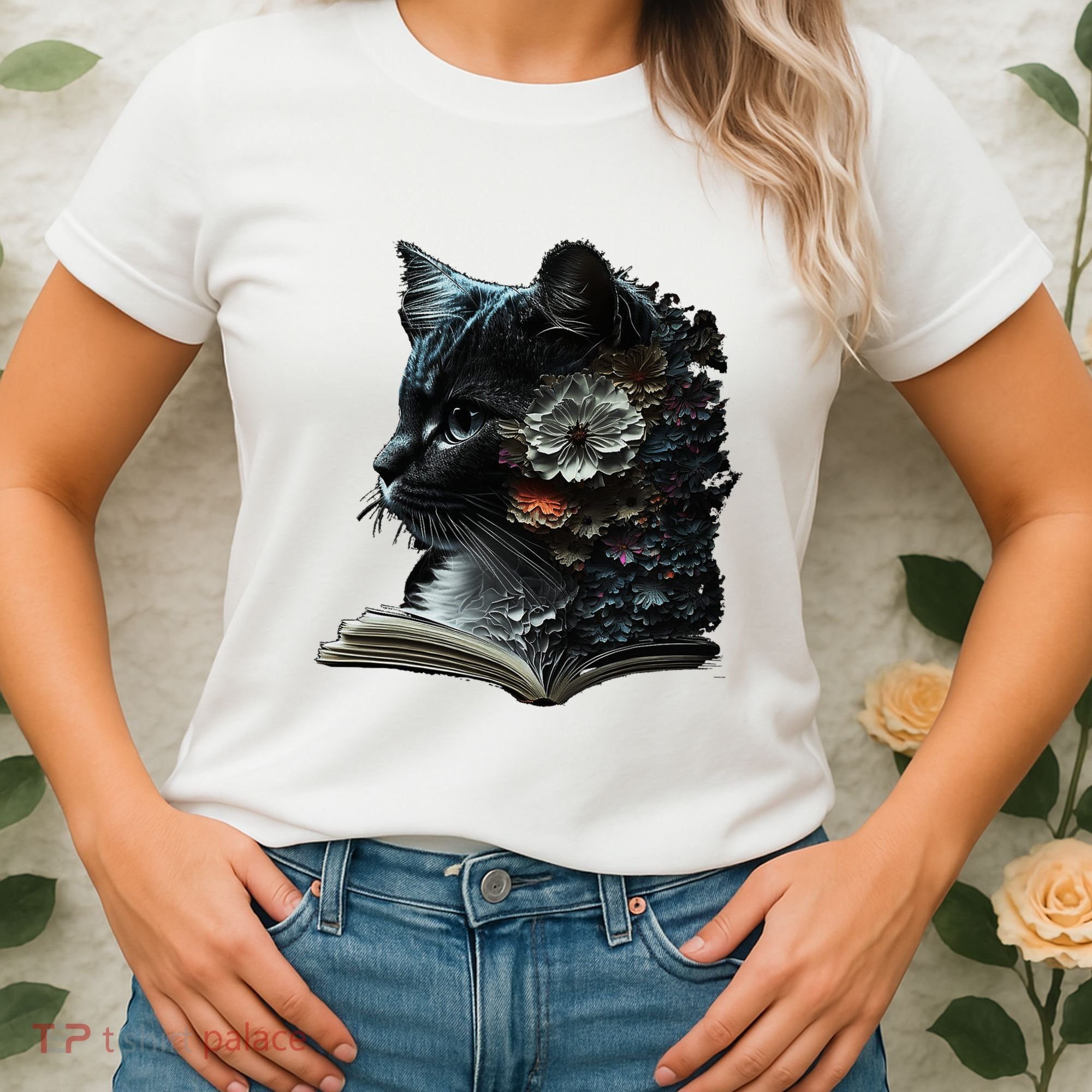 Cat Art Book Cat Motif Flowers Cat Women's T-Shirt