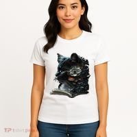 Cat Art Book Cat Motif Flowers Cat Women's T-Shirt thumb 4