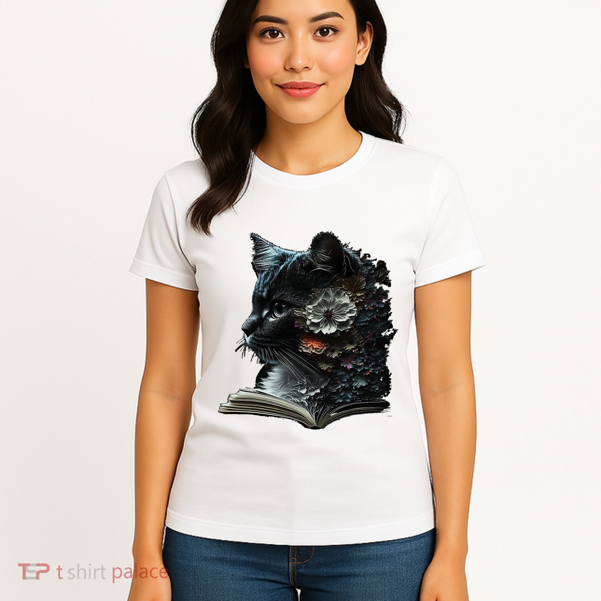 Cat Art Book Cat Motif Flowers Cat Women's T-Shirt