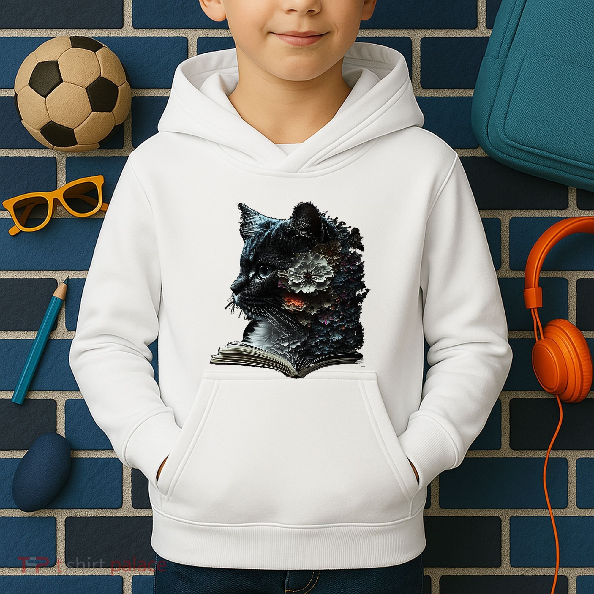Cat Art Book Cat Motif Flowers Cat Kids Hoodie