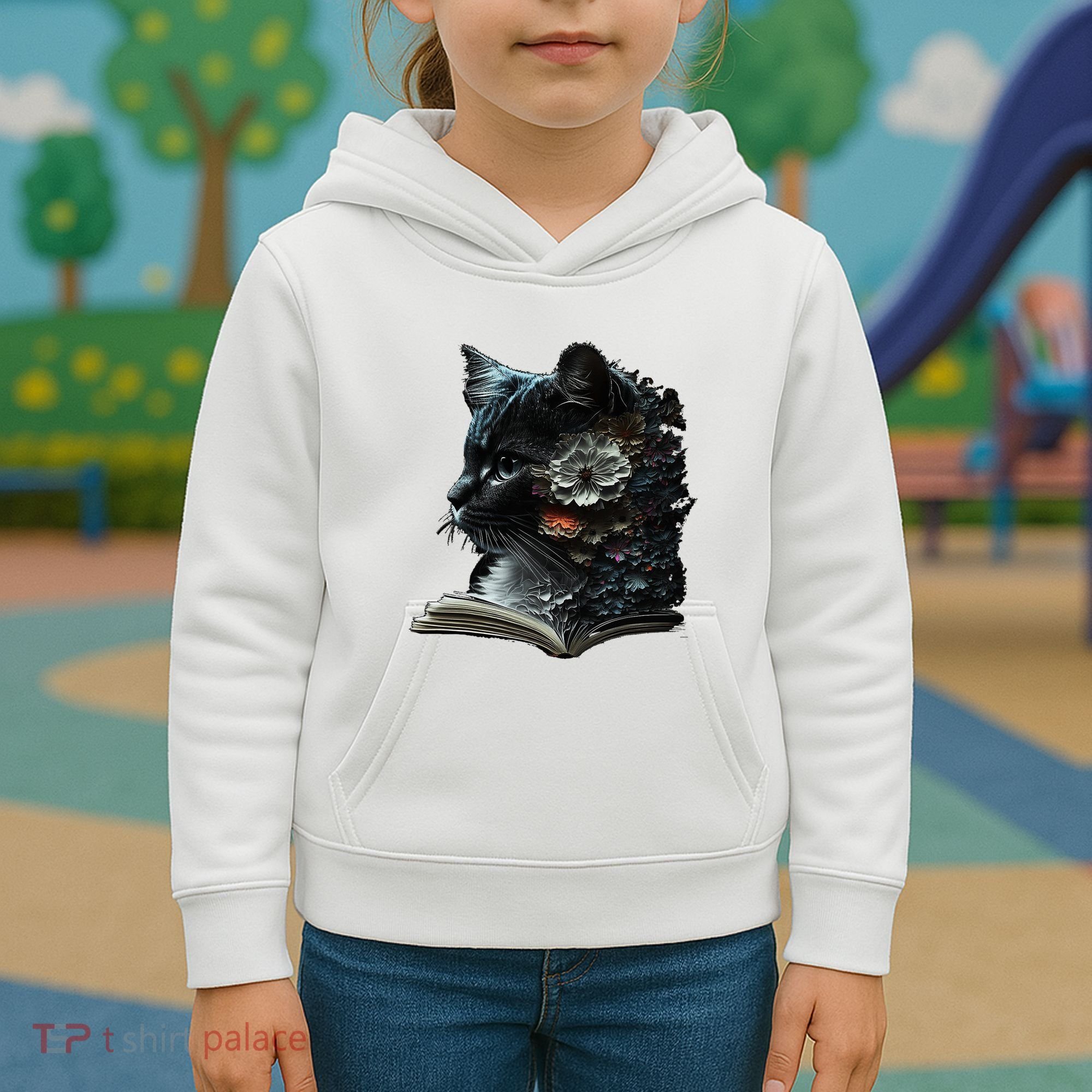 Cat Art Book Cat Motif Flowers Cat Kids Hoodie