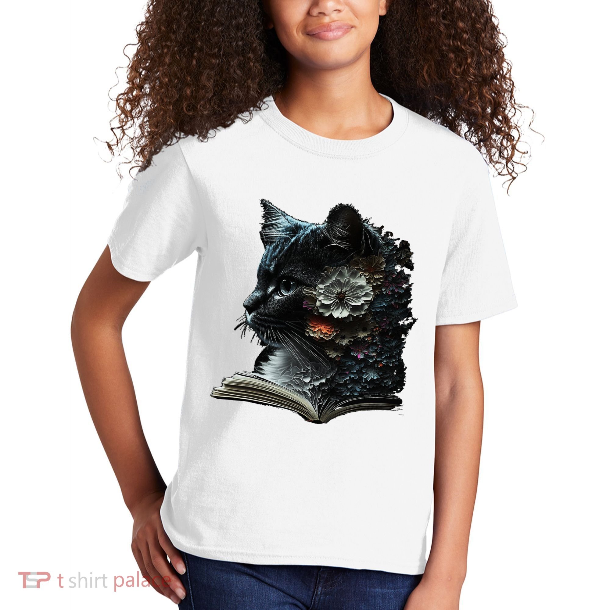 Cat Art Book Cat Motif Flowers Cat Kids T-Shirt